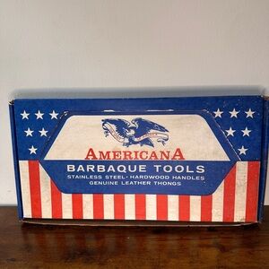Vintage AMERICANA BBQ Tool Set – Stainless Steel, Hardwood Handles, Original Box